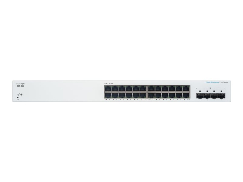 Switch 24 Portas Cisco Business 220 Series CBS220-24T-4G Interruptor inteligente 24 x 10/100/1000 + 4 x Gigabit SFP (ligação ascendente), montável em trilho, CBS220-24T-4G-EU