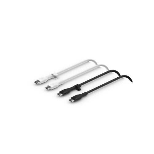 Cabo USB-C to USB-C Silicone Branco Preto Mix 1m Pacote duplo