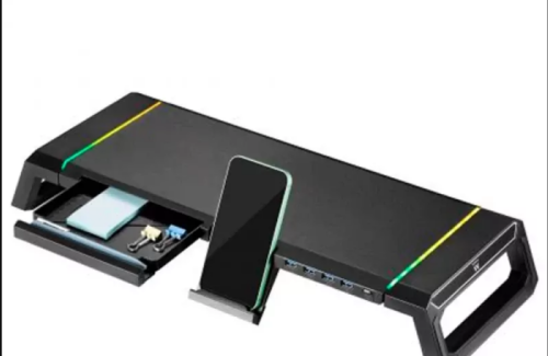 SUPORTE MONITOR EWENT   RGB+ GAVETA+ HUB 4 PORTS USB 3.0+ SUPORTE TLM