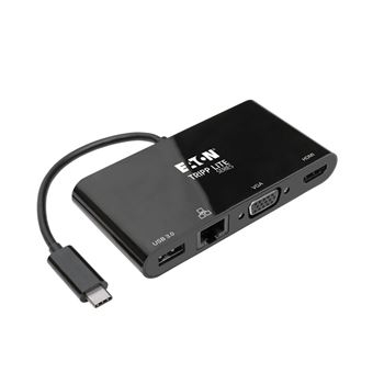 Adaptador Gráfico Usb Tripp Lite EATON USB-C - 4K HDMI, VGA, USB-A, GBE, HDCP, Preto U444-06N-HV4GUB