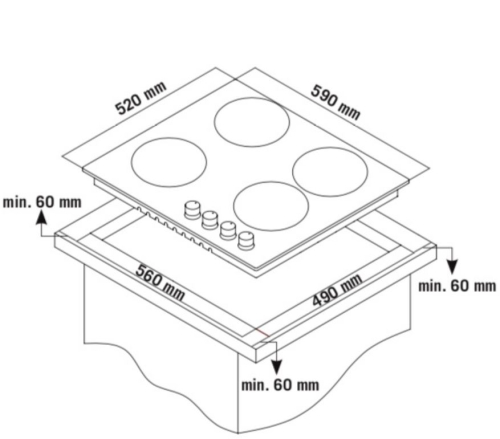 PLACA ENCASTRE MESA MEIRELES MVG4652N CRISTAL GAS 4 ZONAS WOK 60Cm