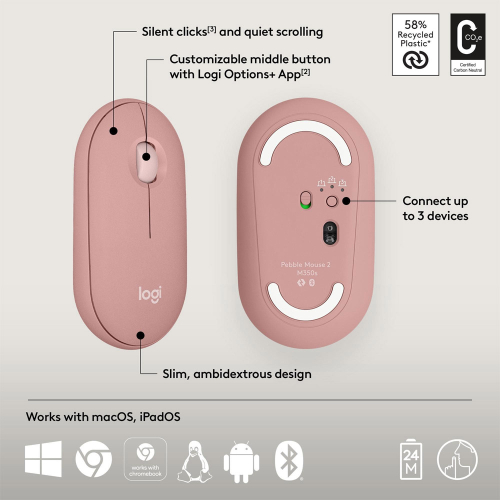 Rato Óptico Logitech Pebble 2 M350s TONAL ROSA