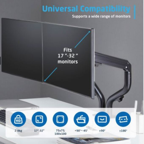 Suporte de mesa EWENT EW1534 para Monitor duplo, Monitores 17"- 32", Mola mecânica
