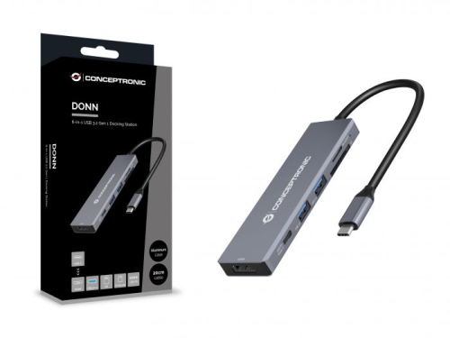 Docking Station CONCEPTRONIC 6 em 1 USB 3.2 Gen 1 Docking Station, USB 3.0 x 2, 100 W USB PD, 4K 60 Hz HDMI, SD, TF MicroSD 110520207101