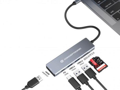 Docking Station CONCEPTRONIC 6 em 1 USB 3.2 Gen 1 Docking Station, USB 3.0 x 2, 100 W USB PD, 4K 60 Hz HDMI, SD, TF MicroSD 110520207101