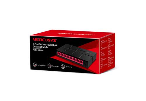 Switch Mercusys 8-Port Gigabit Desktop Switch, 8× Gigabit Ports, Desktop Steel Case, Wall Mounting, Plug and Play, Power Saving, Compact design MS108GS
