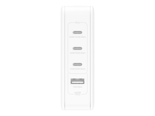 Adaptador de alimentação tecnologia Belkin BoostCharge Pro GaN 140 Watt Carregamento Rapido, Fornecimento de Energia 3 x USB-C branco