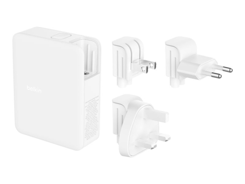 Adaptador de alimentação tecnologia Belkin BoostCharge Pro GaN 140 Watt Carregamento Rapido, Fornecimento de Energia 3 x USB-C branco