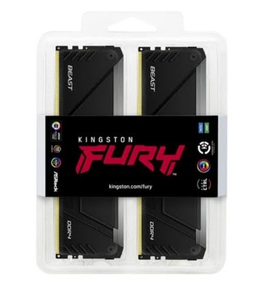 Memória Kingston FURY Beast RGB DDR4 kit 64GB: 2 x 32GB DIMM 3200 MT/s / PC4-25600 CL16 1.35 V sem ECC preto, KF432C16BB2AK2/64