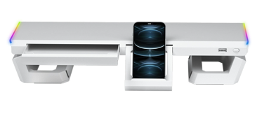 Suporte MARS GAMING MGS-ONE MONITOR RGB CHROMA, FRONT USB, PHONE, TABLET HOLDER MGSONEW Branco