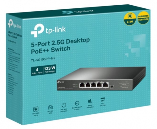 Switch de Mesa TP-LINK 2.5G de 5 Portas com PoE++ de 4 Portas