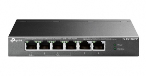 Switch TP-Link Gigabit de 6 portas com 3 Portas PoE+ e 1 Porta PoE++