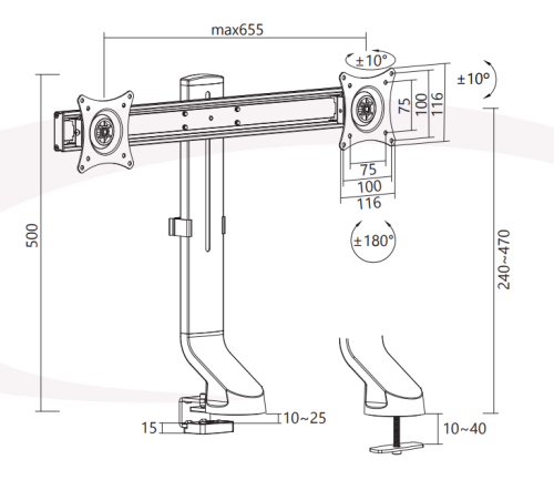 NAPOFIX SUPORTE SECRETARIA 2 MONITORES 17", 27" DM6200