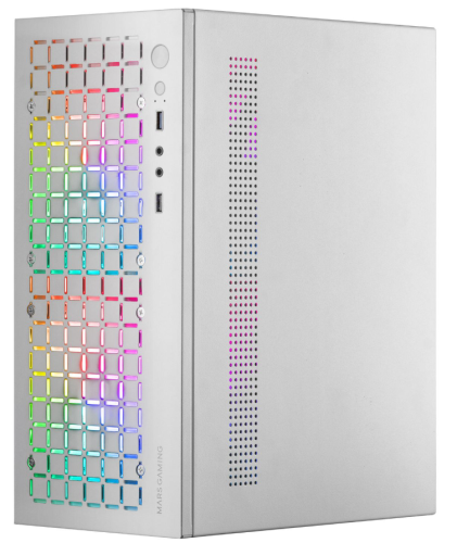 Caixa MARS GAMING MCCORE FULL METAL MICRO-ATX CASE, GLASS, FRONT MESH, 2X 120MM FRGB FAN, WHITE
