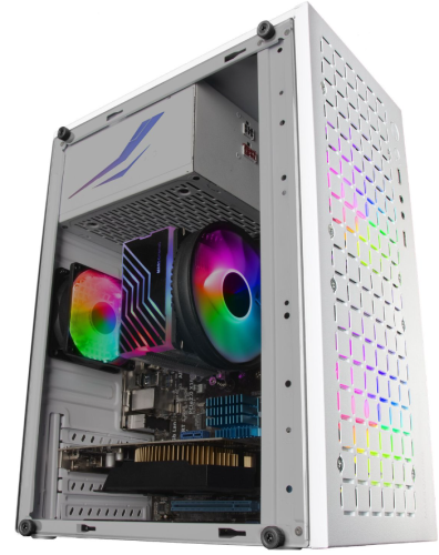 Caixa MARS GAMING MCCORE FULL METAL MICRO-ATX CASE, GLASS, FRONT MESH, 2X 120MM FRGB FAN, WHITE