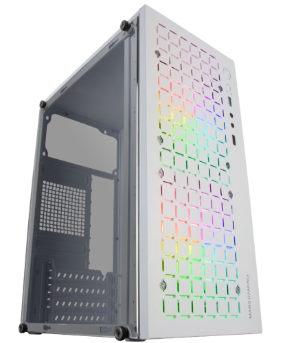 Caixa MARS GAMING MCCORE FULL METAL MICRO-ATX CASE, GLASS, FRONT MESH, 2X 120MM FRGB FAN, WHITE