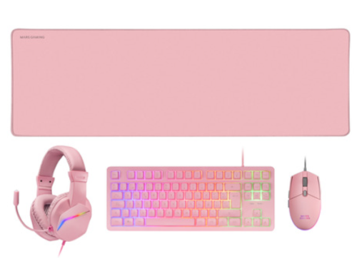 Teclado e Rato + Headset + Tapete XXL Mars Gaming Combo rosa