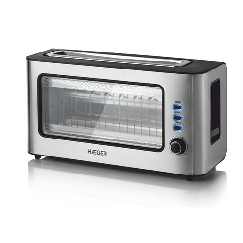 TORRADEIRA  HAEGER 1000W 1 ABERTURA EXTRA LARGA COM JANELA VIDRO INOX