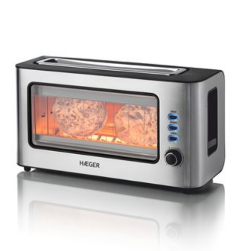 TORRADEIRA  HAEGER 1000W 1 ABERTURA EXTRA LARGA COM JANELA VIDRO INOX