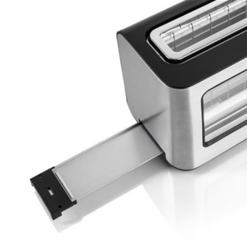 TORRADEIRA  HAEGER 1000W 1 ABERTURA EXTRA LARGA COM JANELA VIDRO INOX