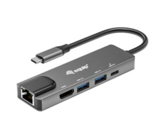 EQUIP Adaptador Multifunções USB-C 5 EM 1 GIGABIT RJ45 PD 100W 4K/30HZ USB 3.0 X2