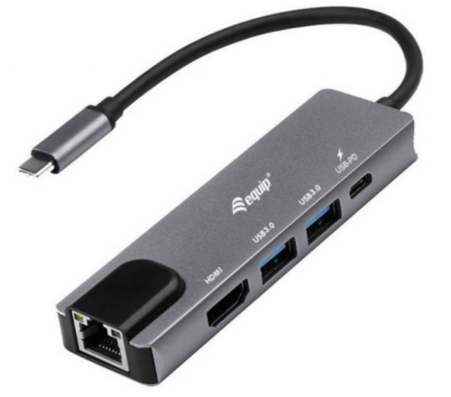 EQUIP Adaptador Multifunções USB-C 5 EM 1 GIGABIT RJ45 PD 100W 4K/30HZ USB 3.0 X2