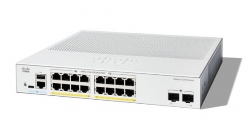 Switch Cisco Catalyst 1200-16P-2G L3 inteligente 16 x 10/100/1000 (PoE+) + 2 x Gigabit Ethernet SFP montável em trilho PoE+ (120 W)