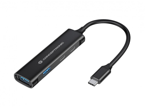Hubs Conceptronic HUBBIES12B hub de interface USB 3.2 Gen 1 (3.1 Gen 1) Type-C 5000 Mbit/s Preto