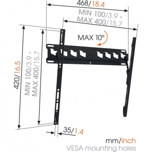 Suporte de parede Vogel's M-series MA3010 (C1) - Kit de montagem (montagem de parede) - para TV LCD - metal - preto - tamanho de tela: 32"-65"