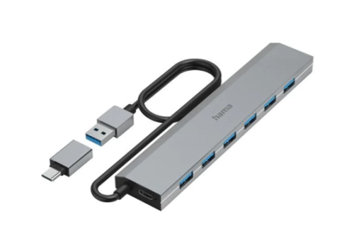 Hama Hub Adaptador 7 portas, USB 3.2 Gen 1, 5 Gbit/s, inclui. USB-C Adapter and PSU