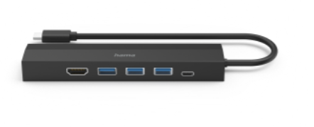 Hub HAMA USB-C Multiport, 6 Ports, 3 x USB-A, USB-C, HDMI, LAN/Ethernet 00200144 Cor Preto