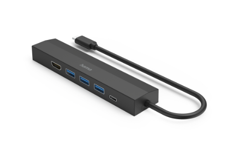 Hub HAMA USB-C Multiport, 6 Ports, 3 x USB-A, USB-C, HDMI, LAN/Ethernet 00200144 Cor Preto