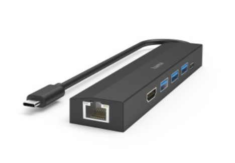 Hub HAMA USB-C Multiport, 6 Ports, 3 x USB-A, USB-C, HDMI, LAN/Ethernet 00200144 Cor Preto