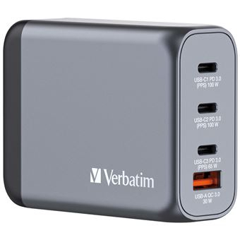 Carregador VERBATIM GAN 240W 3x USB-C (140+100+65W) + 1xUSBA (60W)