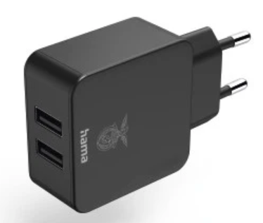 Carregador HAMA Benfica 2-Portas USB 12 W, preto