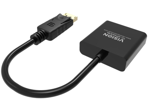 Adaptador DisplayPort VISION para VGA de nível de instalação Professional, resolução máxima 1920 x 1080, não converte VGA em DP, hotplug, DP (M) em VGA (F), comprimento total 150 mm, diâmetro exterior 5,5 mm, 32 AWG, 4979137, Cor: preto