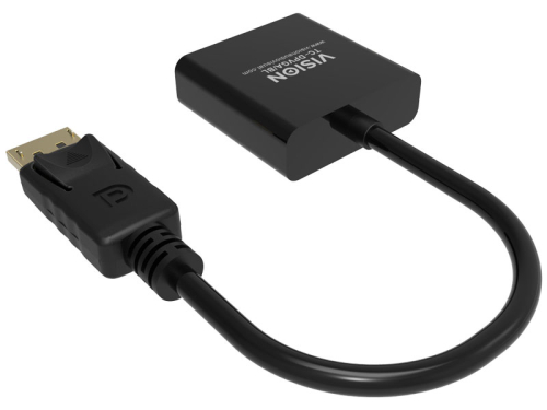 Adaptador DisplayPort VISION para VGA de nível de instalação Professional, resolução máxima 1920 x 1080, não converte VGA em DP, hotplug, DP (M) em VGA (F), comprimento total 150 mm, diâmetro exterior 5,5 mm, 32 AWG, 4979137, Cor: preto