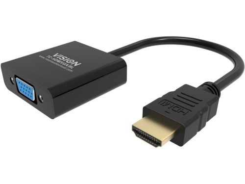 Adaptador HDMI para VGA, VISION, de nível de instalação profissional, resolução máxima 1920 x 1080, não converte VGA para HDMI, HDMI (M) para VGA (F), diâmetro exterior 5,0 mm, comprimento total 230 mm, 4979146, Cor: preto