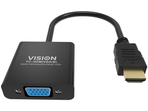 Adaptador HDMI para VGA, VISION, de nível de instalação profissional, resolução máxima 1920 x 1080, não converte VGA para HDMI, HDMI (M) para VGA (F), diâmetro exterior 5,0 mm, comprimento total 230 mm, 4979146, Cor: preto