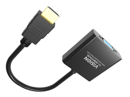 Adaptador HDMI para VGA, VISION, de nível de instalação profissional, resolução máxima 1920 x 1080, não converte VGA para HDMI, HDMI (M) para VGA (F), diâmetro exterior 5,0 mm, comprimento total 230 mm, 4979146, Cor: preto