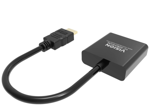 Adaptador HDMI para VGA, VISION, de nível de instalação profissional, resolução máxima 1920 x 1080, não converte VGA para HDMI, HDMI (M) para VGA (F), diâmetro exterior 5,0 mm, comprimento total 230 mm, 4979146, Cor: preto