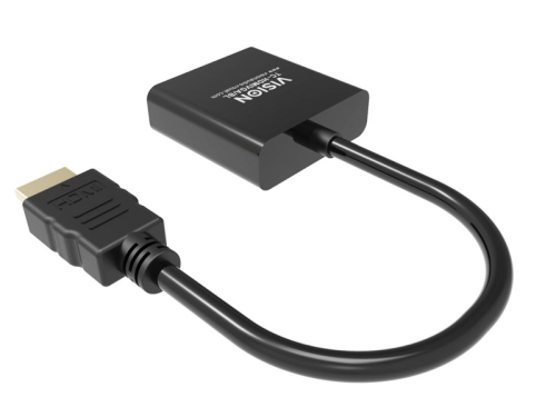 Adaptador HDMI para VGA, VISION, de nível de instalação profissional, resolução máxima 1920 x 1080, não converte VGA para HDMI, HDMI (M) para VGA (F), diâmetro exterior 5,0 mm, comprimento total 230 mm, 4979146, Cor: preto