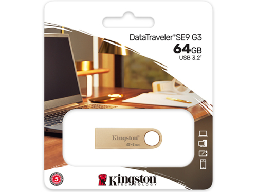 KINGSTON PEN 64GB 220MB/s METAL USB 3.2 GEN1 DATATRAVELER SE9 G3 DTSE9G3/64GB Cor: Dourado