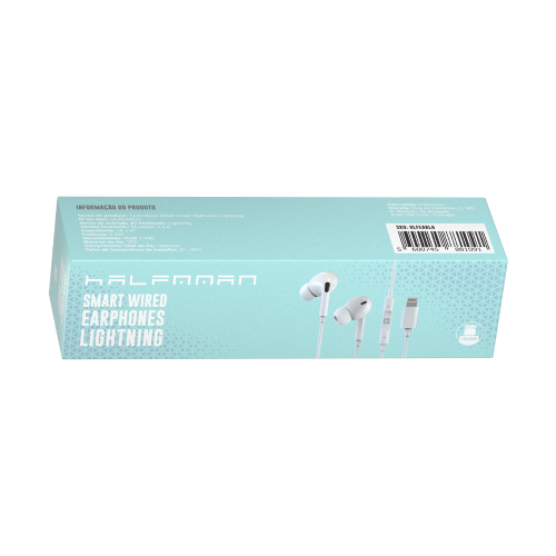 AURICULARES HALFMMANA SMART WIRED EARPHONES LIGHTNING  MICROFONE COR BRANCA HLFEARLH