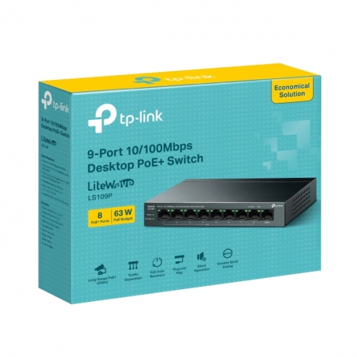 Switch de Rede TP-Link 9-Port 10/100Mbps Desktop Switch with 8-Port PoE+