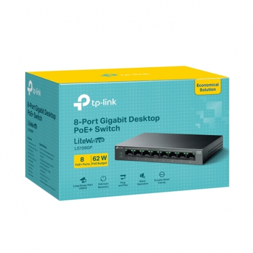 Switch de Rede TP-Link LiteWave 8 Portas Gigabit PoE+ - LS108GP