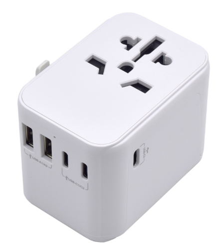 Ewent Adaptador de viagem universal com fichas EUA/UK/AUS/CHINA e Schuko. Com 2 portas USB e 1 Type-C