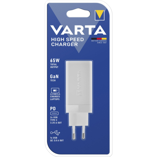 High Speed Charger Varta 65W Carregador USB 65 W Tomada de rede eléctrica N.º de saídas: 3 x USB, USB-C®