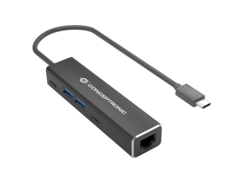 Adaptador de rede ABBY13B USB-C Conceptronic para Gigabit com hub USB de 4 portas, USB 3.2 Gen 1, USB-A x 2, USB-C x 2