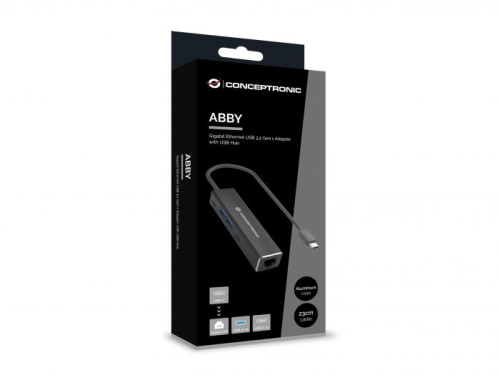 Adaptador de rede ABBY13B USB-C Conceptronic para Gigabit com hub USB de 4 portas, USB 3.2 Gen 1, USB-A x 2, USB-C x 2